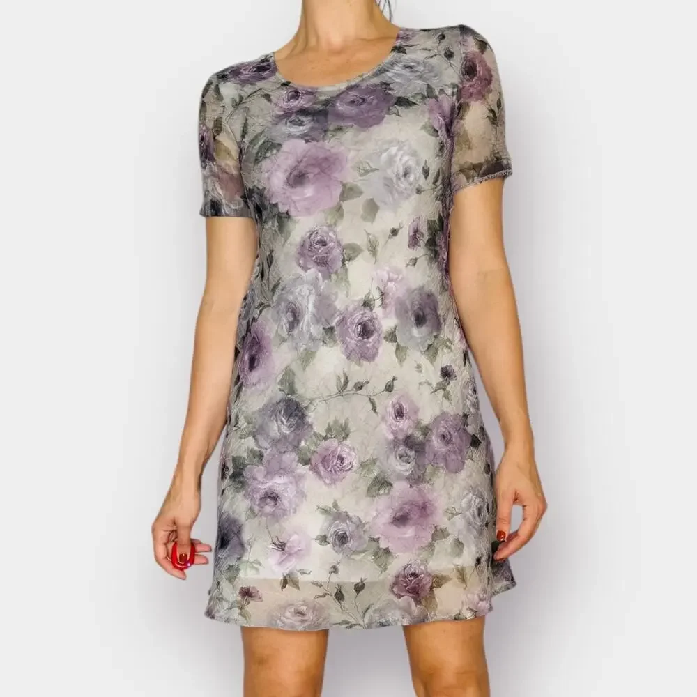 90s Dressbarn Gray and Lavendar‎ Dress
